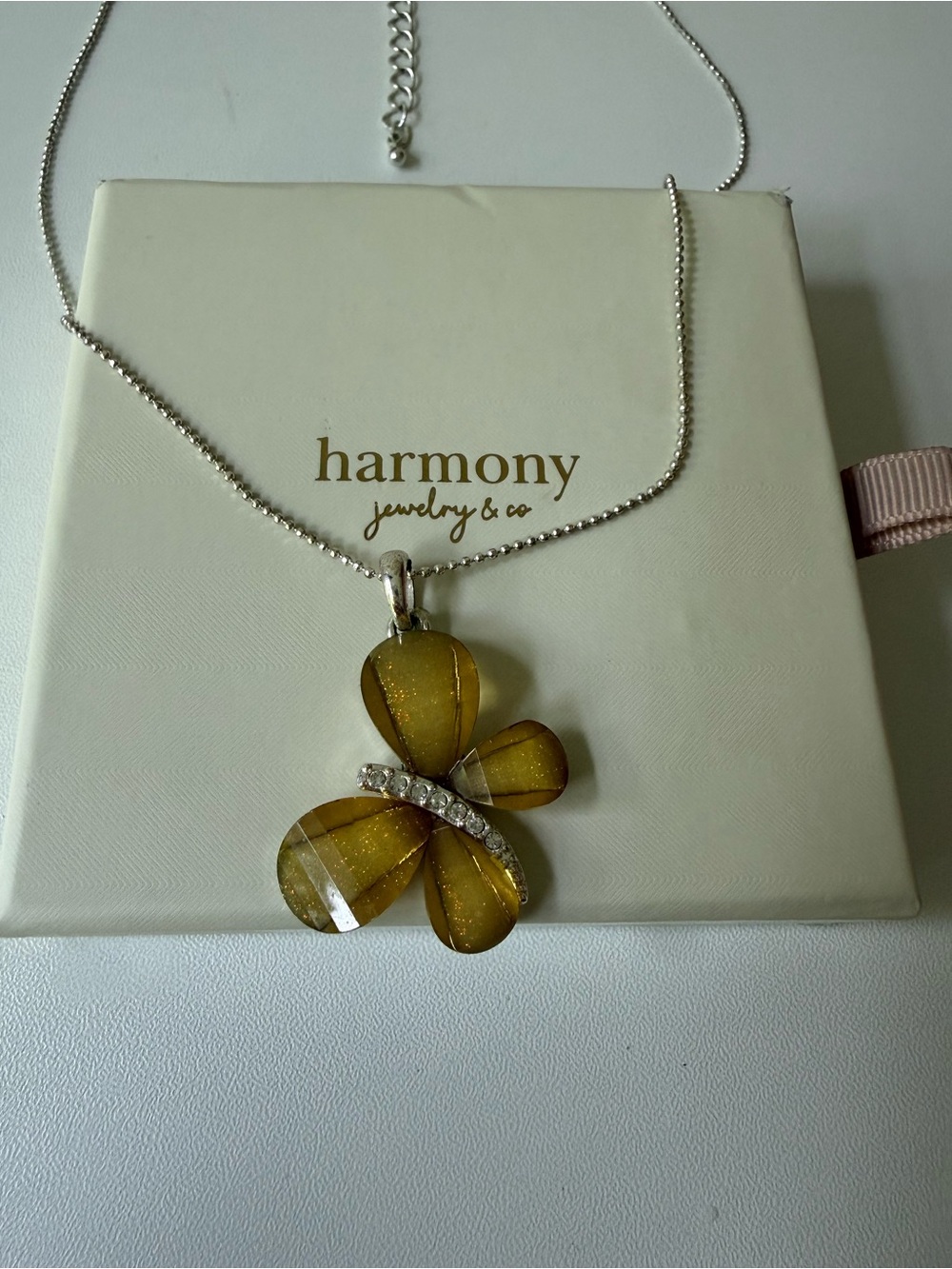 Harmony Yellow Flower Pendant Necklace with Crystal Accent